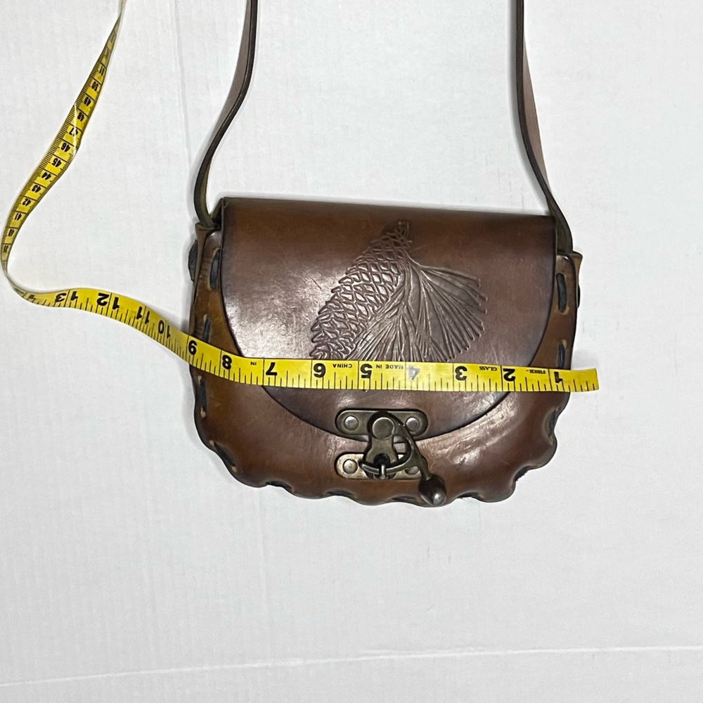 Vintage Tooled Leather Structured Crossbody Bag - Picture 13 of 15